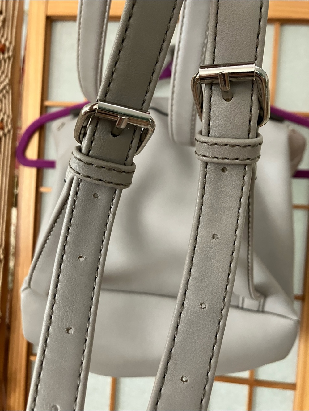 EUC Nine West Light Gray Backpack with Multicolor Dot Medallion 12x10x5 - Picture 5 of 10